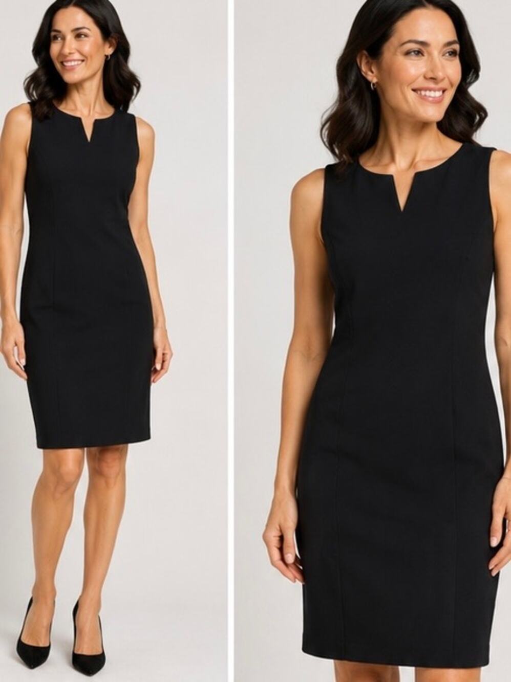 212 Collection Black Sheath Dress Size 12 Sleeveless Notch Neck Career Work LBD